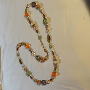 Grey, pink and silver beaded necklace.